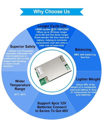 RV BMS 100ah 12v Lithium Lifepo4 ব্যাটারি ডিপ সাইকেল 2000 বার