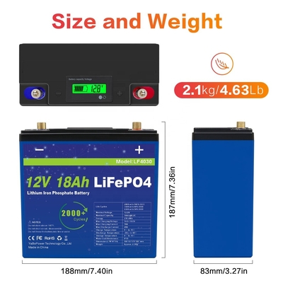 12v 18ah Lifepo4 ব্যাটারি লিথিয়াম আয়ন ছোট স্রাব বর্তমান 9A