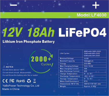 12v 18ah Lifepo4 ব্যাটারি লিথিয়াম আয়ন ছোট স্রাব বর্তমান 9A