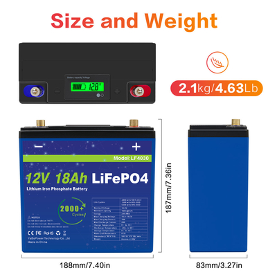 লাইটওয়েট 12V 18Ah Lifepo4 ব্যাটারি বড় ক্ষমতার দীর্ঘ সাইকেল লাইফ 3 বছরের ওয়ারেন্টি